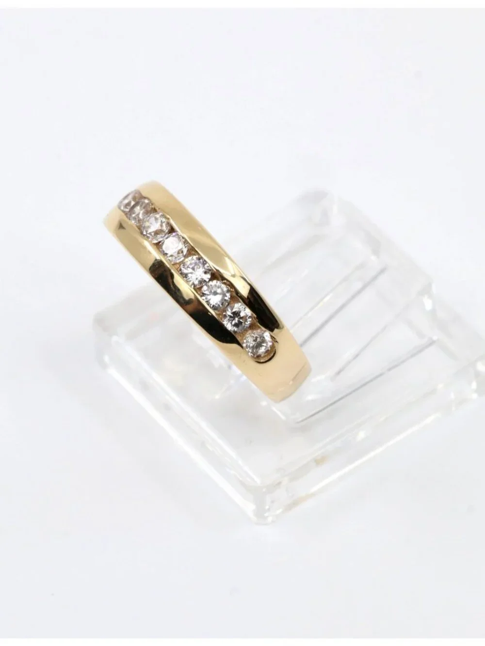 Unique 14K Solid Yellow Gold Designer Single Row CZ Wedding Ring Band -Size 4.25